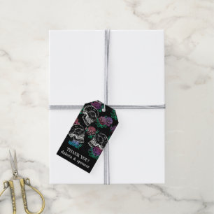 Étiquettes-cadeau Crânes et Roses Sombres   Remerciements Funky Glam