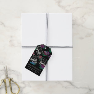 Étiquettes-cadeau Crânes et Roses Sombres Remerciements Funky Glam