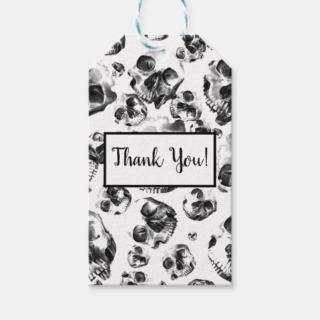Étiquettes-cadeau Crânes Noir & Blanc Squelette Motif d'Art de Crâne (Devant)