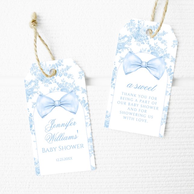 Étiquettes-cadeau Cravate Bow Toile Bleu Boho Baby Boy Douche Merci (Créateur téléchargé)