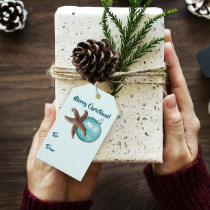 Étiquettes-cadeau Cravate de Noël tropicale Starfish et Ornament le