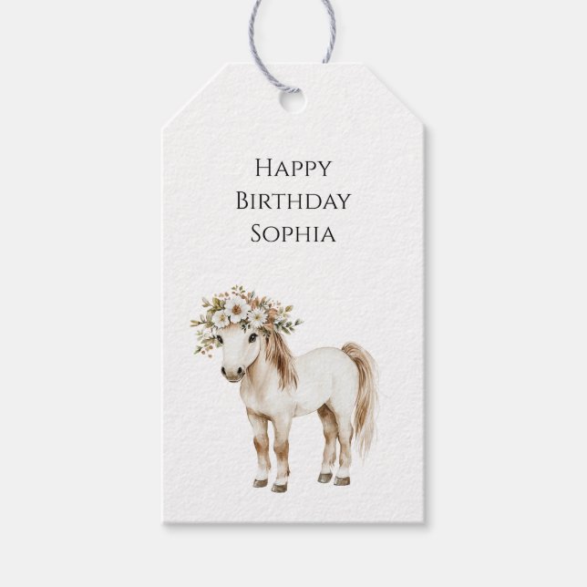 Étiquettes-cadeau Cream White Plaid Stripes Horse Birthday (Devant)