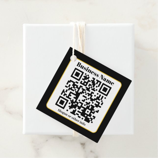 Étiquettes Cadeau Create Your Own QR Code | Black White Gold Border (En situation)