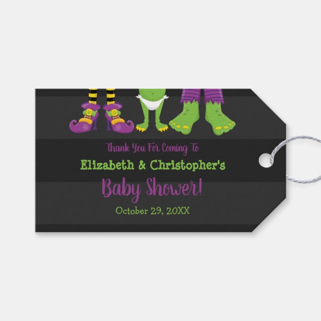 Étiquettes-cadeau Création d'un Baby shower d'Halloween monstre (Devant (Horizontal))