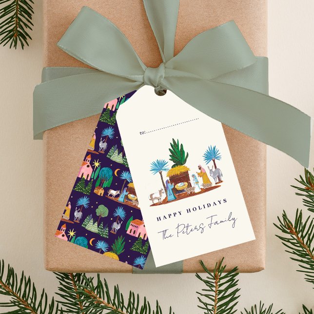 Étiquettes-cadeau Crèche de Noël dessinée à la main (Nativity Scene Hand drawn Christmas Gift Tags)