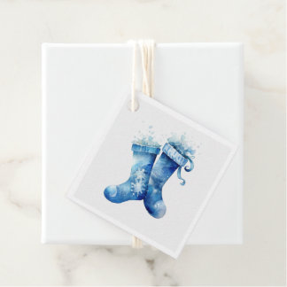 Étiquettes Cadeau Créez Vos Propres Bas De Noël Aquarelle Bleue