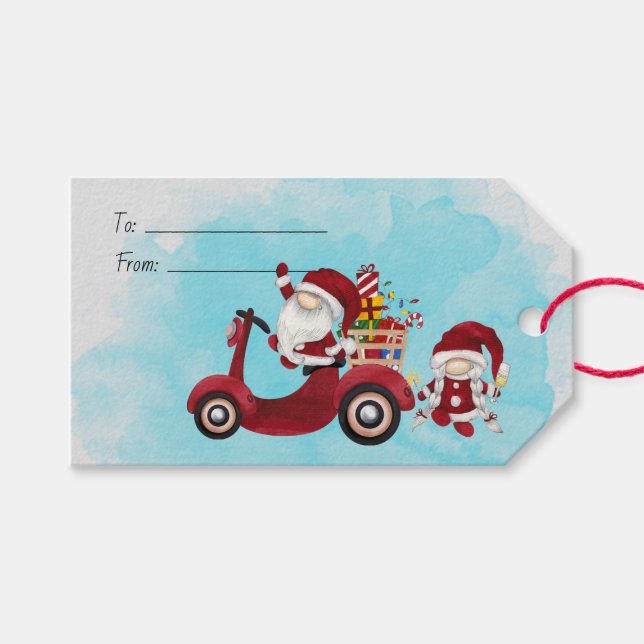 Étiquettes-cadeau Créez votre propre scooter de Noël gnome Santa (Devant (Horizontal))