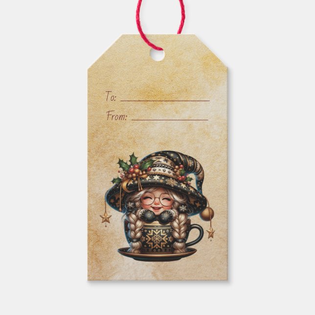 Étiquettes-cadeau Créez Votre Propre Tasse de Thé de Gnome de Noël M (Devant)