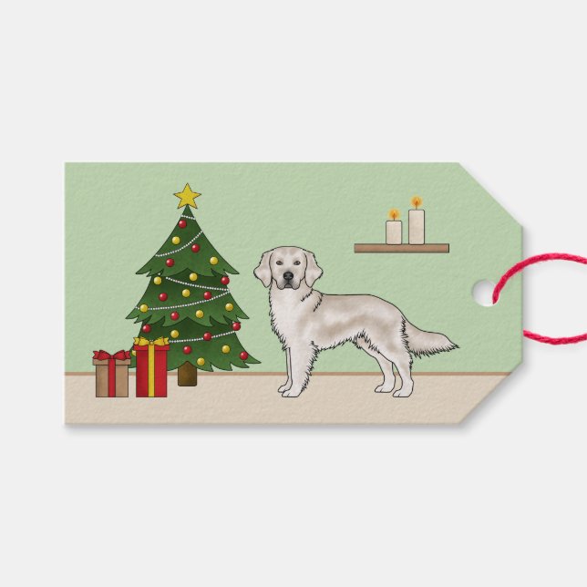 Étiquettes-cadeau Crème anglaise Golden Retriever Dog Christmas Tree (Devant (Horizontal))