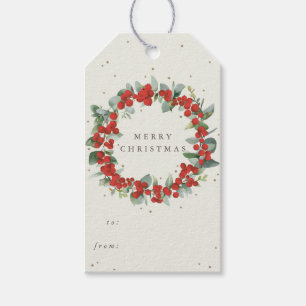 Étiquettes-cadeau Crème Baies Rouges+Eucalyptus Noël/Fêtes