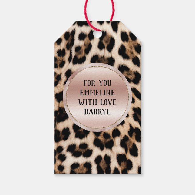 Étiquettes-cadeau Crème Brown Léopard noir rose (Devant)
