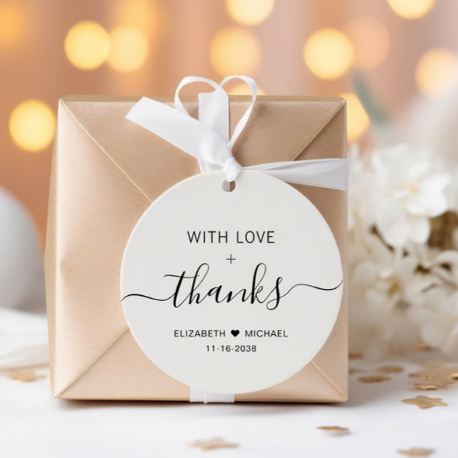 Étiquettes Cadeau Crème Chic Mariage Merci Avec Amour (Créateur téléchargé)