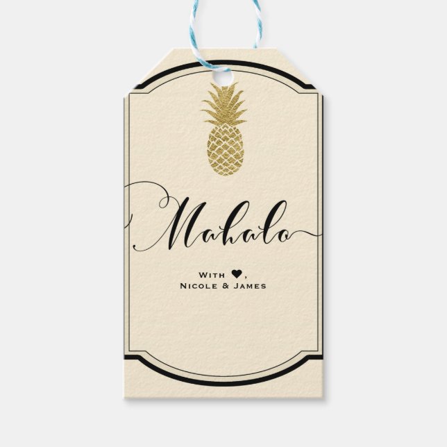 Étiquettes-cadeau Crème d'ananas d'or Black Tropical MAHALO ALOHA (Devant)