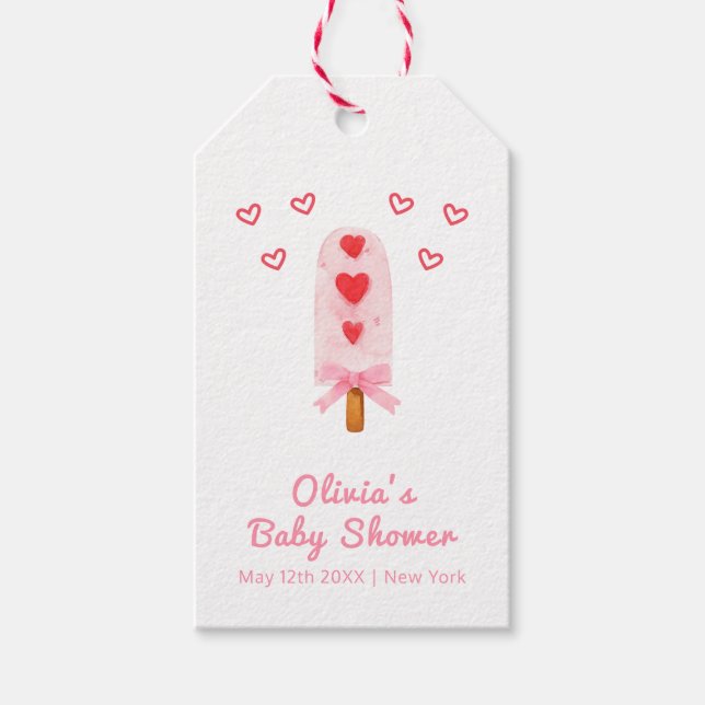 Étiquettes-cadeau Crème de glace Bow Coeur Rose Prêt À Pop Baby show (Devant)