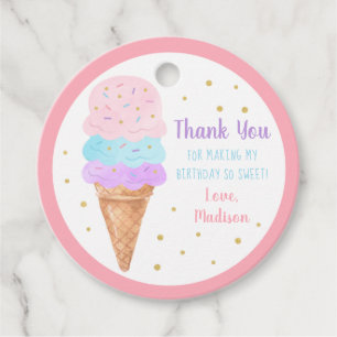 Étiquettes Cadeau Crème de glace rose or Pastel Anniversaire Merci