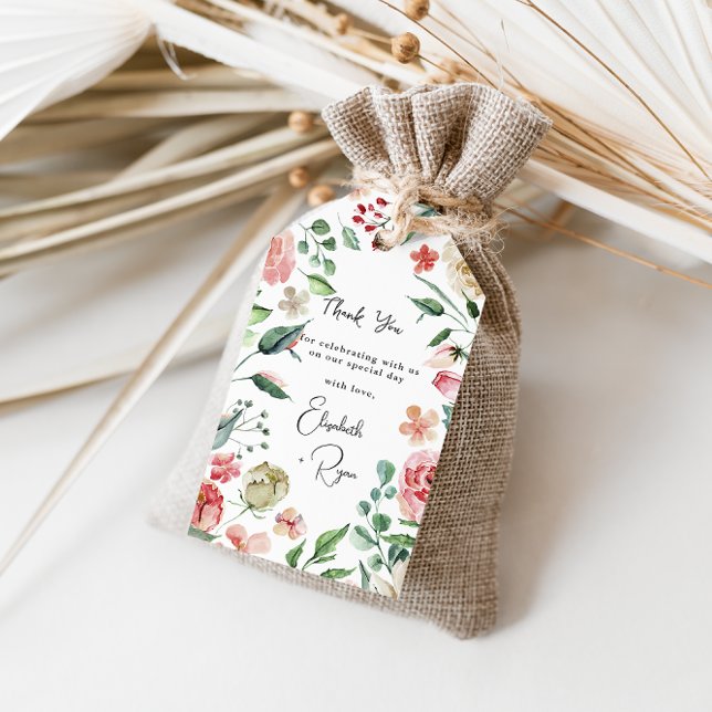 Étiquettes-cadeau Crème et Rose | Flore de printemps Mariage Merci (Créateur téléchargé)