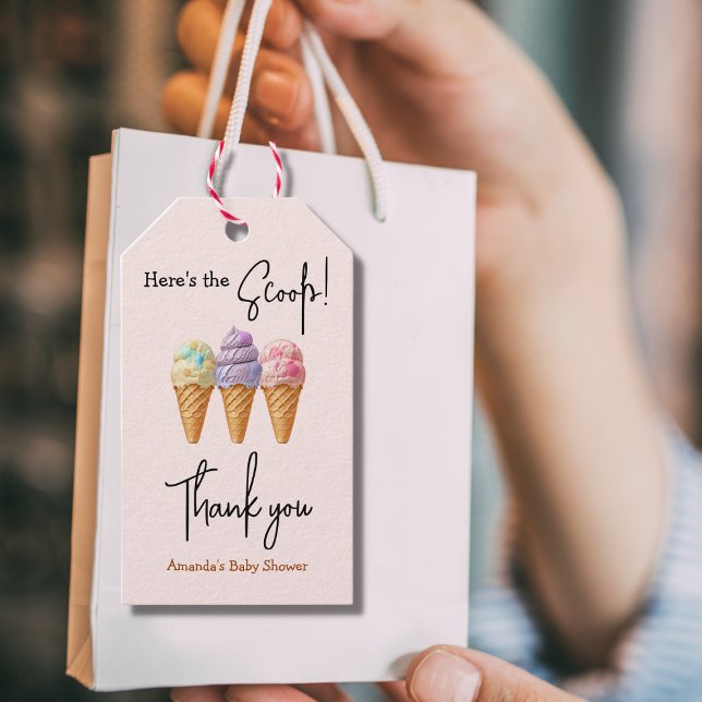 Étiquettes-cadeau Crème glacée douce été ici Baby shower Scoop (Créateur téléchargé)
