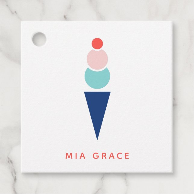 Étiquettes Cadeau Crème glacée moderne en bleu et rose (Devant)