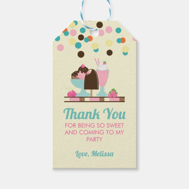 Étiquettes-cadeau Crème glacée Sundae Summery Traitements Merci (Devant)