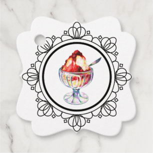 Étiquettes Cadeau crème glacée vintage soleil dessert blanc noir rou