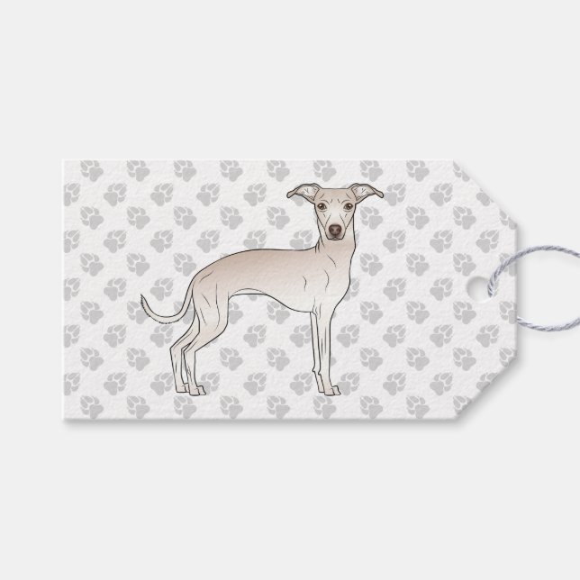 Étiquettes-cadeau Crème Italien Greyhound Cute Dessin Chien Avec Pat (Devant (Horizontal))