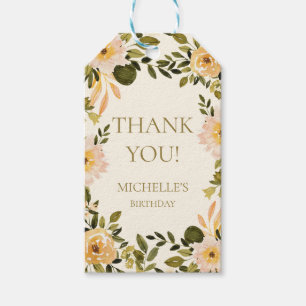 Étiquettes-cadeau Crème Jaune Flore Verdure Anniversaire Merci