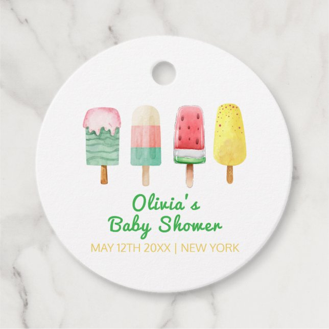 Étiquettes Cadeau Crème Jaune Verte Prêt À Pop Baby shower (Devant)