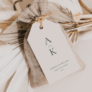 Étiquettes-cadeau Crème moderne Monogramme vert Mariage de tonalité 