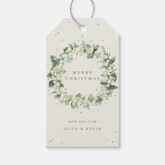 Étiquettes-cadeau Crème Snowberry+Eucalyptus Noël/Fêtes (Devant)