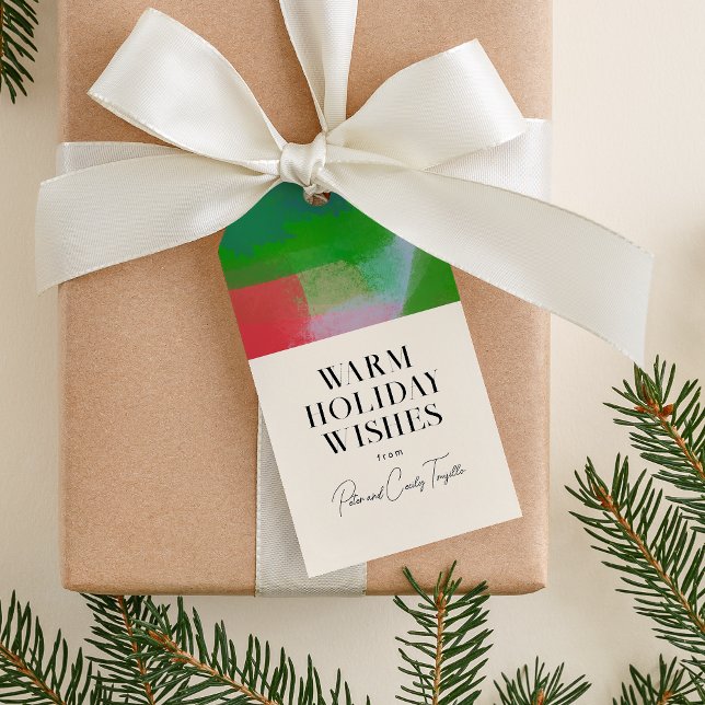 Étiquettes-cadeau Crème Vert Rouge Art Moderne Vacances Abstraites (Créateur téléchargé)