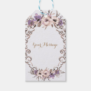 Étiquettes-cadeau Crème Violette Élégante Fleurs Botaniques Mariage