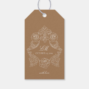 Étiquettes-cadeau Crest Monogramme Ornement Golden Brown Mariage Log