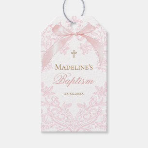 Étiquettes-cadeau crête rose aquarelle   Baptême