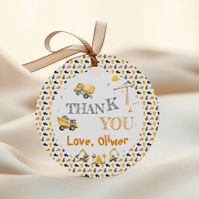 Étiquettes Cadeau Creusement amusant Construction Anniversaire Merci (Créateur téléchargé)