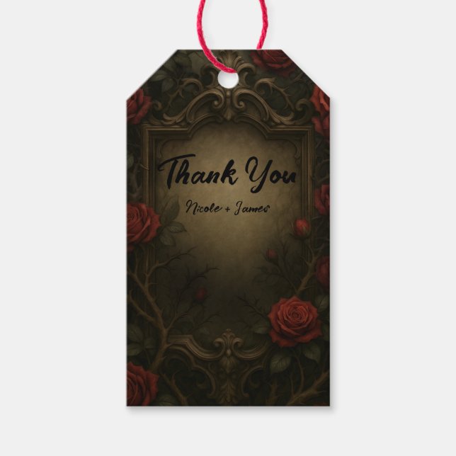 Étiquettes-cadeau Crimson Thorn Red Roses gothique baroque Mariage (Devant)