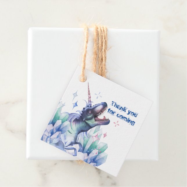 Étiquettes Cadeau Cristal Dinocorn | Unicorn Dinosaur Mystical Party (En situation)