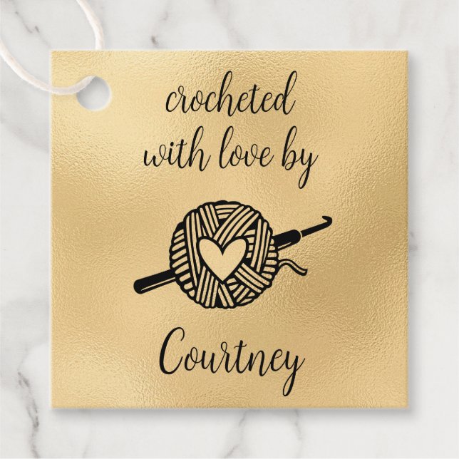 Étiquettes Cadeau Crocheté avec Carré d'amour (Devant)
