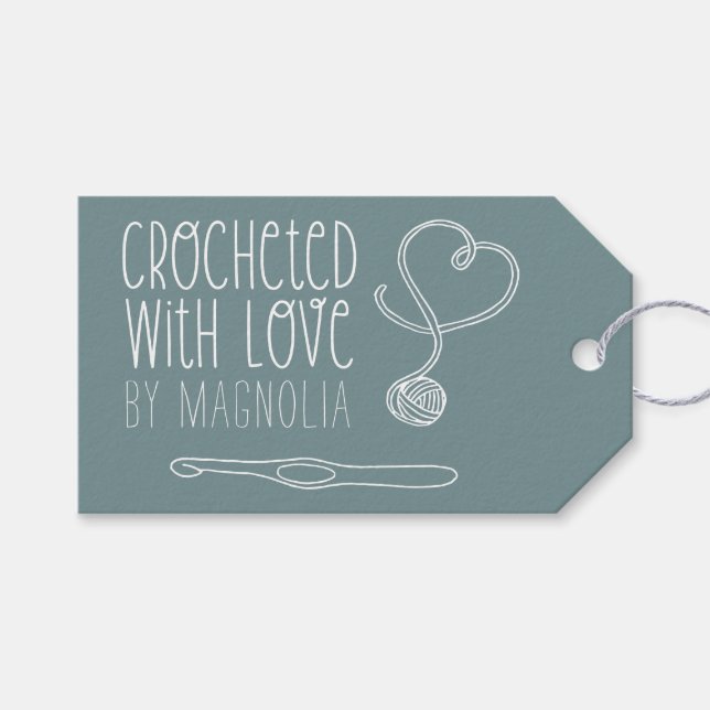 Étiquettes-cadeau Crochetée avec amour Faite à la main  (Devant (Horizontal))