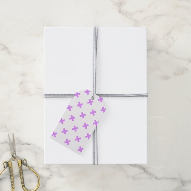 Étiquettes-cadeau Crochets Lilac sur blanc (Avec de la ficelle)