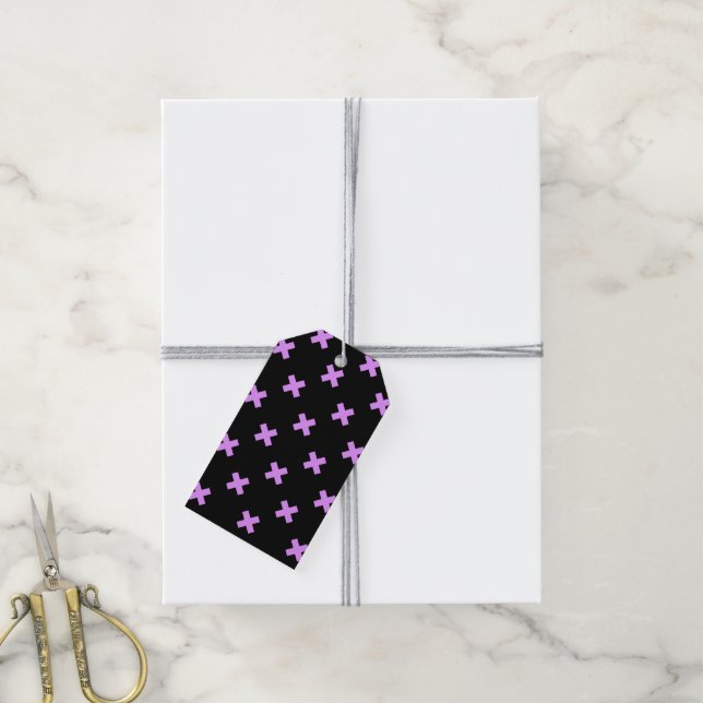 Étiquettes-cadeau Crochets Lilac sur noir (Avec de la ficelle)