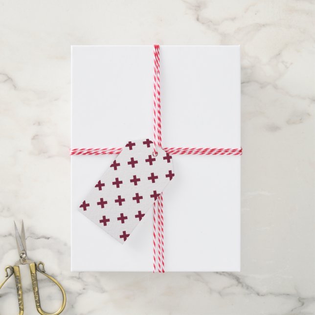 Étiquettes-cadeau Crochets Mulberry sur blanc (Avec de la ficelle)