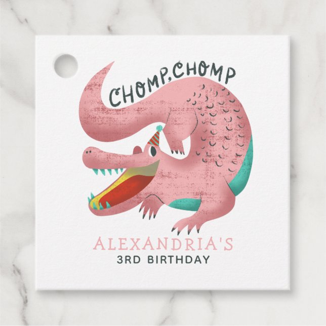 Étiquettes Cadeau Crocodile Thème Anniversaire Fête Rose (Devant)