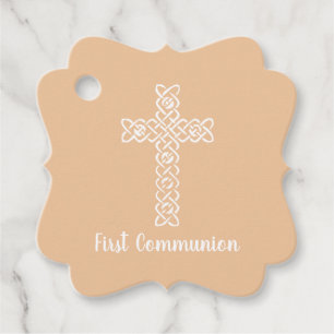 Étiquettes Cadeau Croix Baptême Communion de Peach Christening