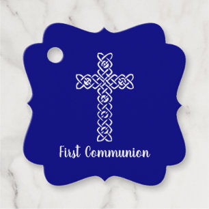 Étiquettes Cadeau Croix Baptême de communion bleu marine