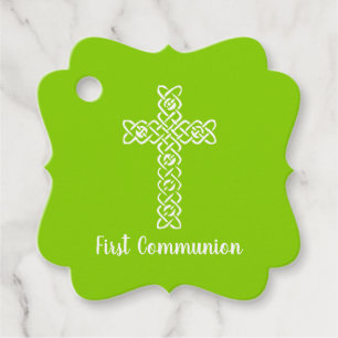 Étiquettes Cadeau Croix Baptême de communion verte du printemps