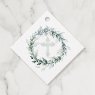 Étiquettes Cadeau Croix Bleue de couronne Communion Baptême Christen