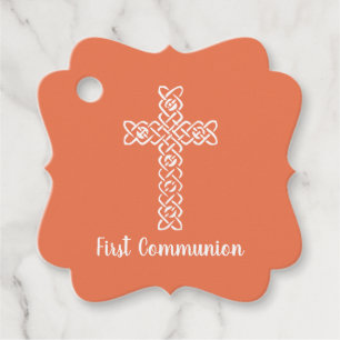 Étiquettes Cadeau Croix Bright Peach Communion Baptême Christening