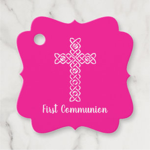 Étiquettes Cadeau Croix Chaud rose Communion Baptême Christening