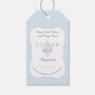 Étiquettes-cadeau Croix de Blue Fleur de Lis Vintage de garçon du