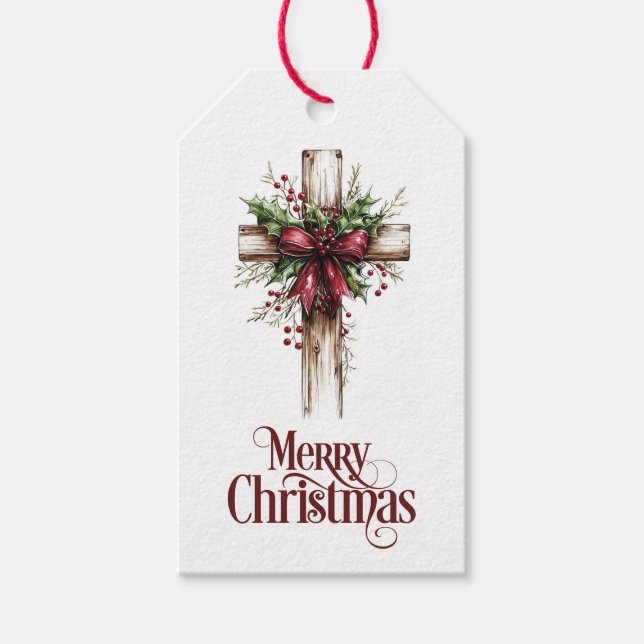 Étiquettes-cadeau Croix de Noël Ruban Rouge (Devant)